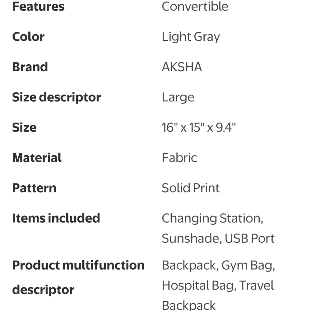 Grey Multifunctional Baby Diaper Backpack Bag